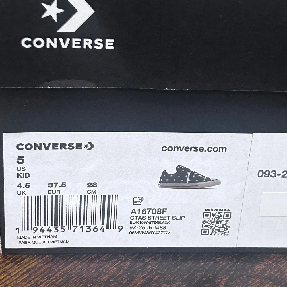 Converse CTAS Street Slip Black White Star Print Kids Sneakers A16708F Size 5